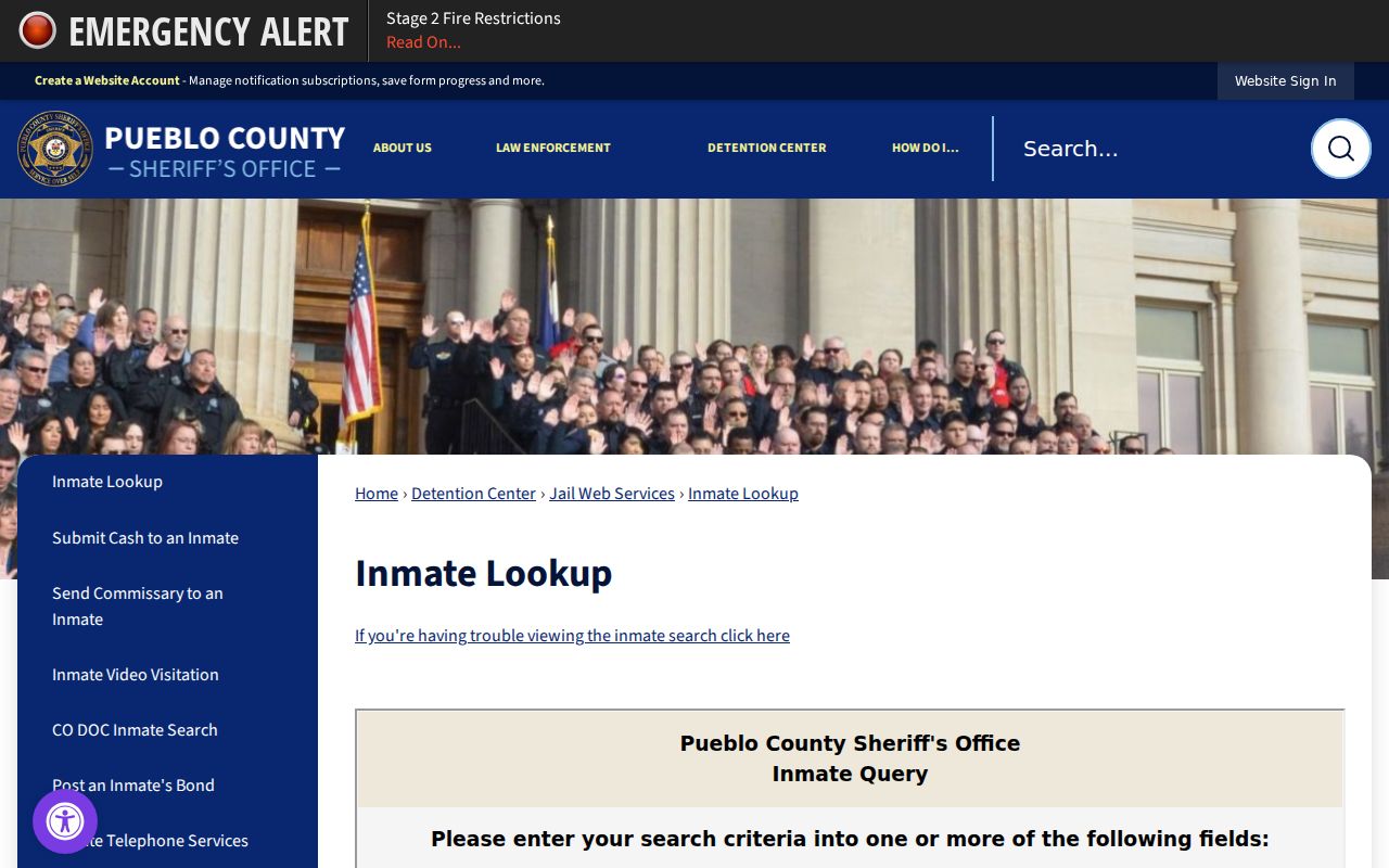 Official Pueblo County Sheriff inmate lookup page