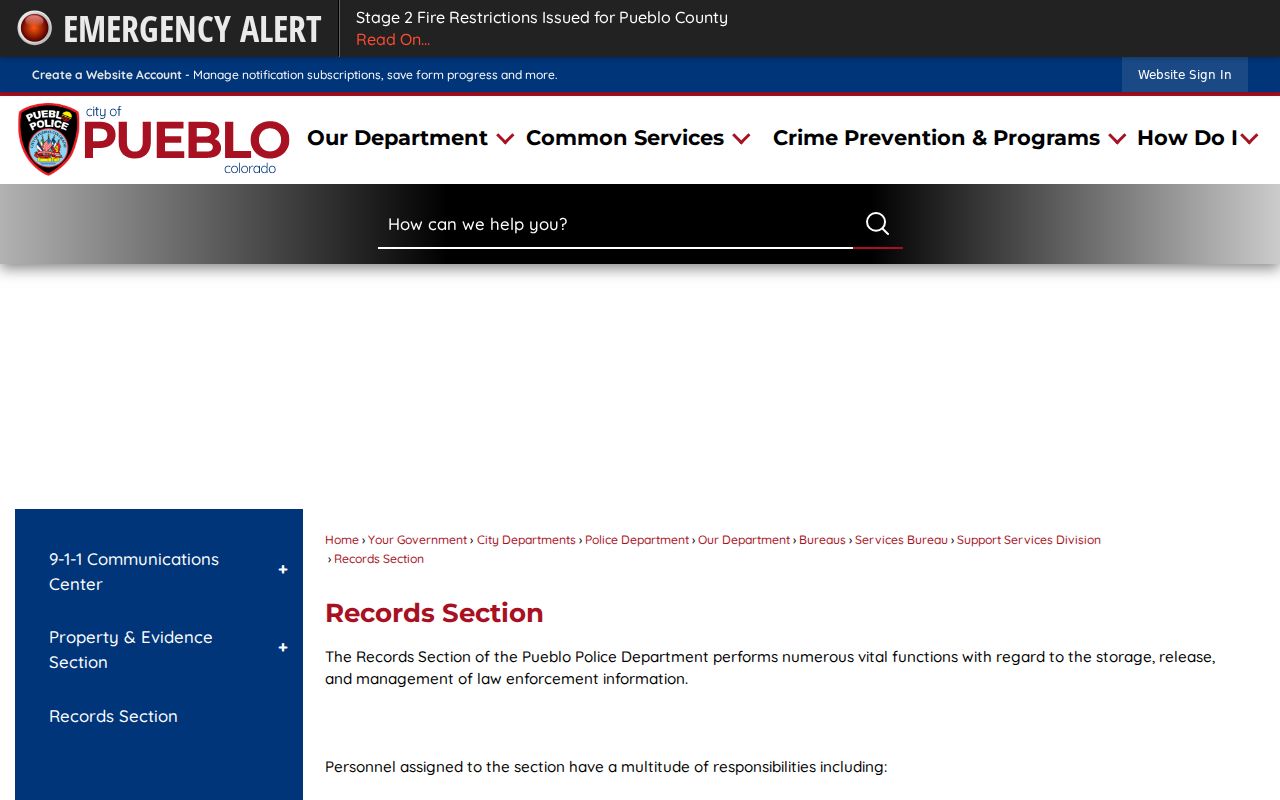 Pueblo criminal history Police Records fees