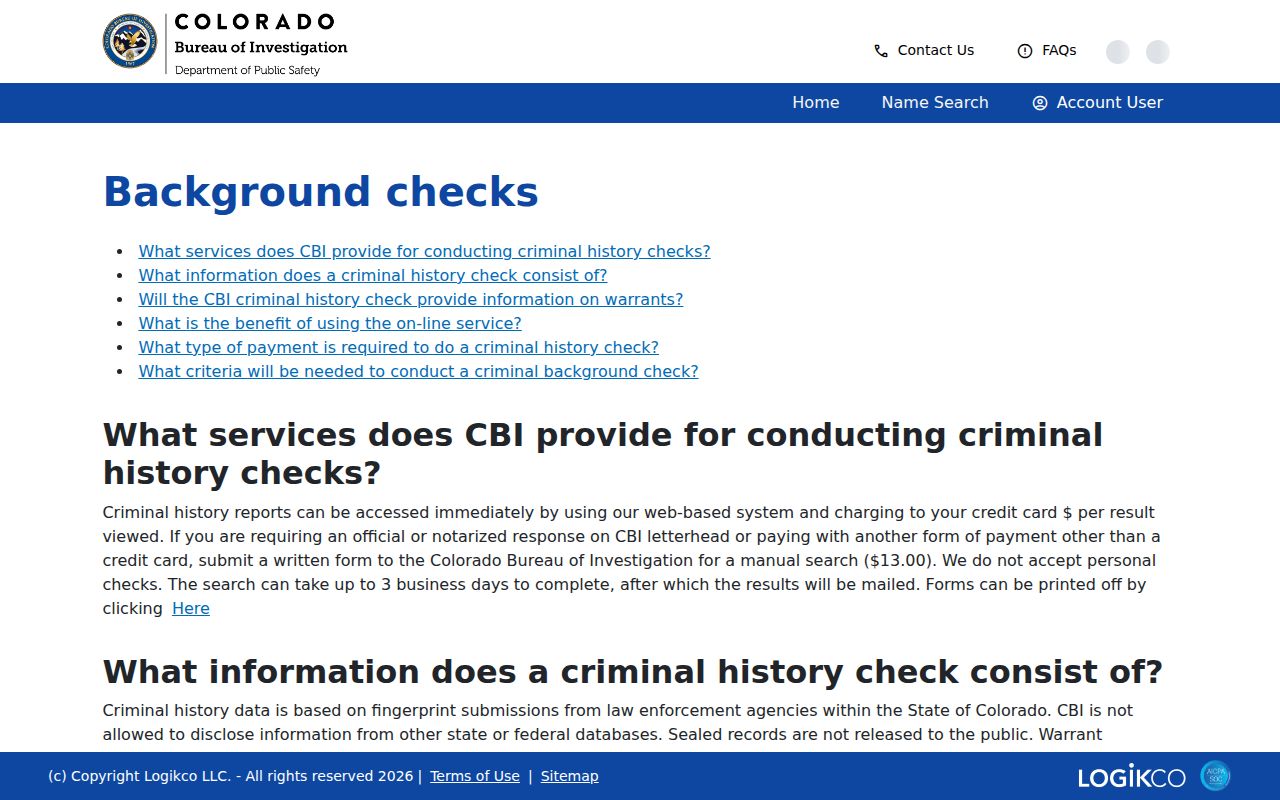 Pueblo County criminal history CBI background check choices