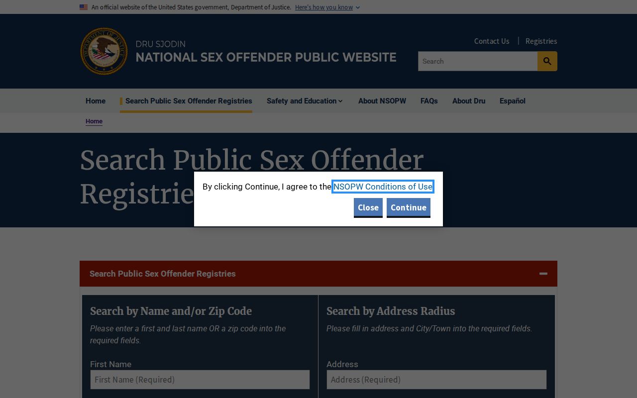 Pueblo County sex offender check national NSOPW search
